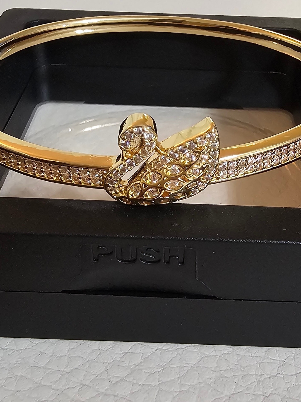 Gold Swan Crystal Bangle Bracelet - Women Jewelry